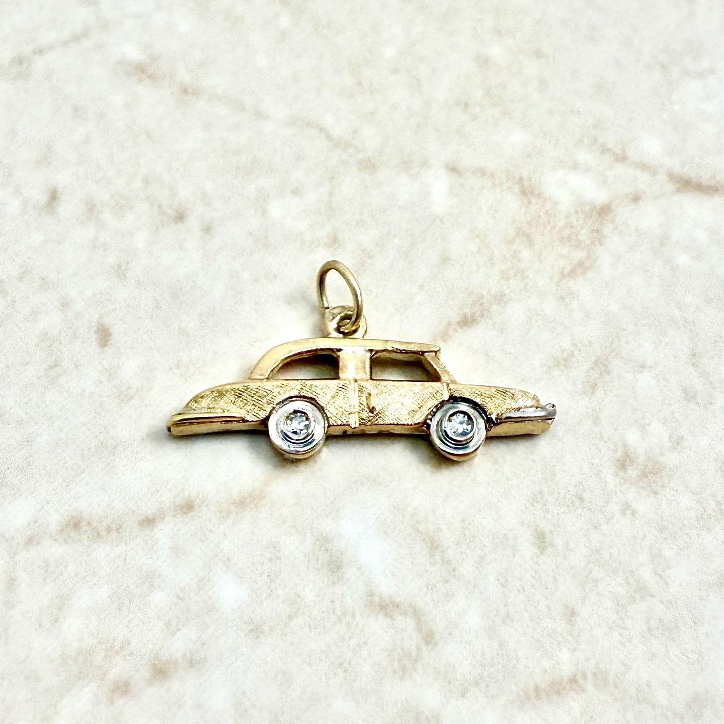Set Of 2 Vintage 14K Solid Gold Diamond Car Charm Pendants - WeilJewelry