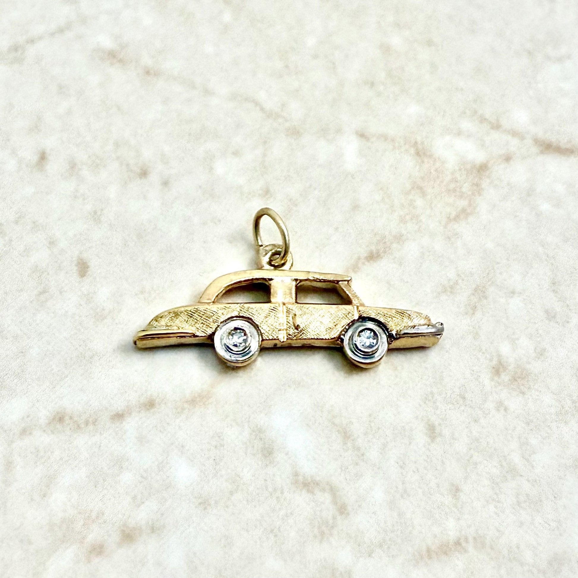 Set Of 2 Vintage 14K Solid Gold Diamond Car Charm Pendants - WeilJewelry