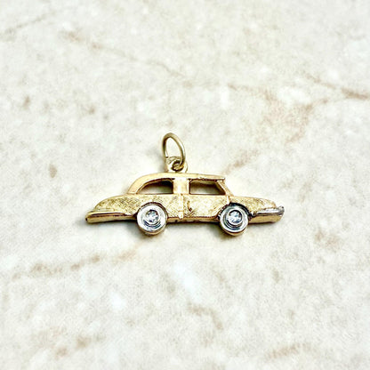 Set Of 2 Vintage 14K Solid Gold Diamond Car Charm Pendants - WeilJewelry