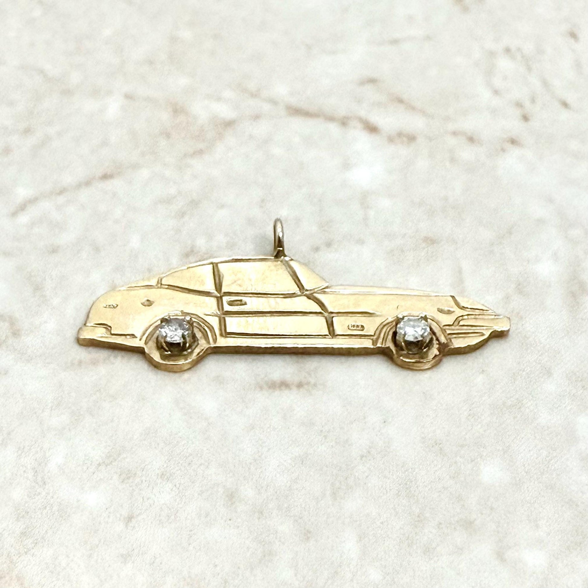 Set Of 2 Vintage 14K Solid Gold Diamond Car Charm Pendants - WeilJewelry
