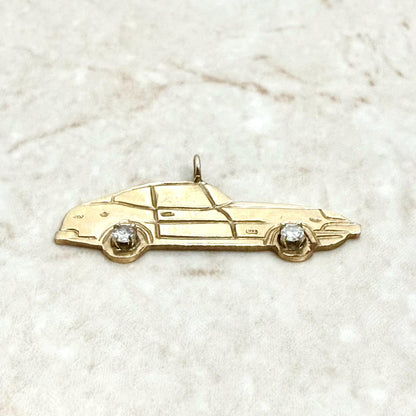 Set Of 2 Vintage 14K Solid Gold Diamond Car Charm Pendants - WeilJewelry