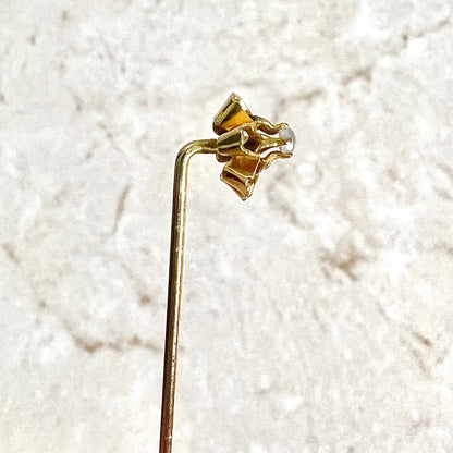 Set Of Two Antique 14 Karat Yellow Gold Seed Pearl Stick Pins / Hat Pins - WeilJewelry