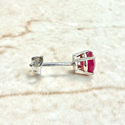 Single 14K White Gold Round Natural Ruby Stud Earring - WeilJewelry