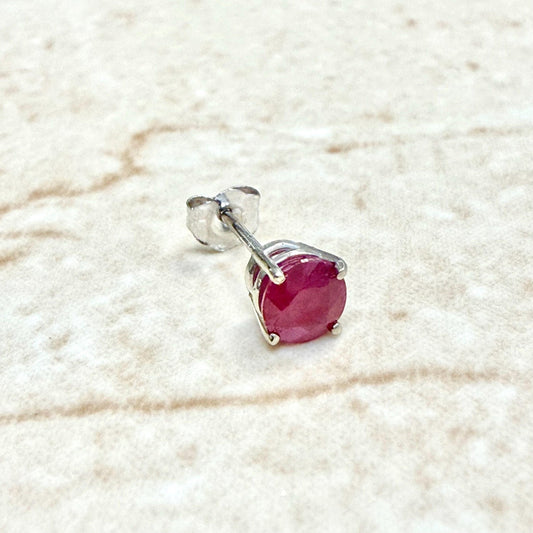 Single 14K White Gold Round Natural Ruby Stud Earring - WeilJewelry