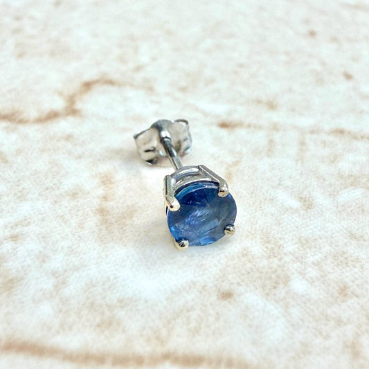 Single 14K White Gold Round Natural Sapphire Stud Earring - WeilJewelry