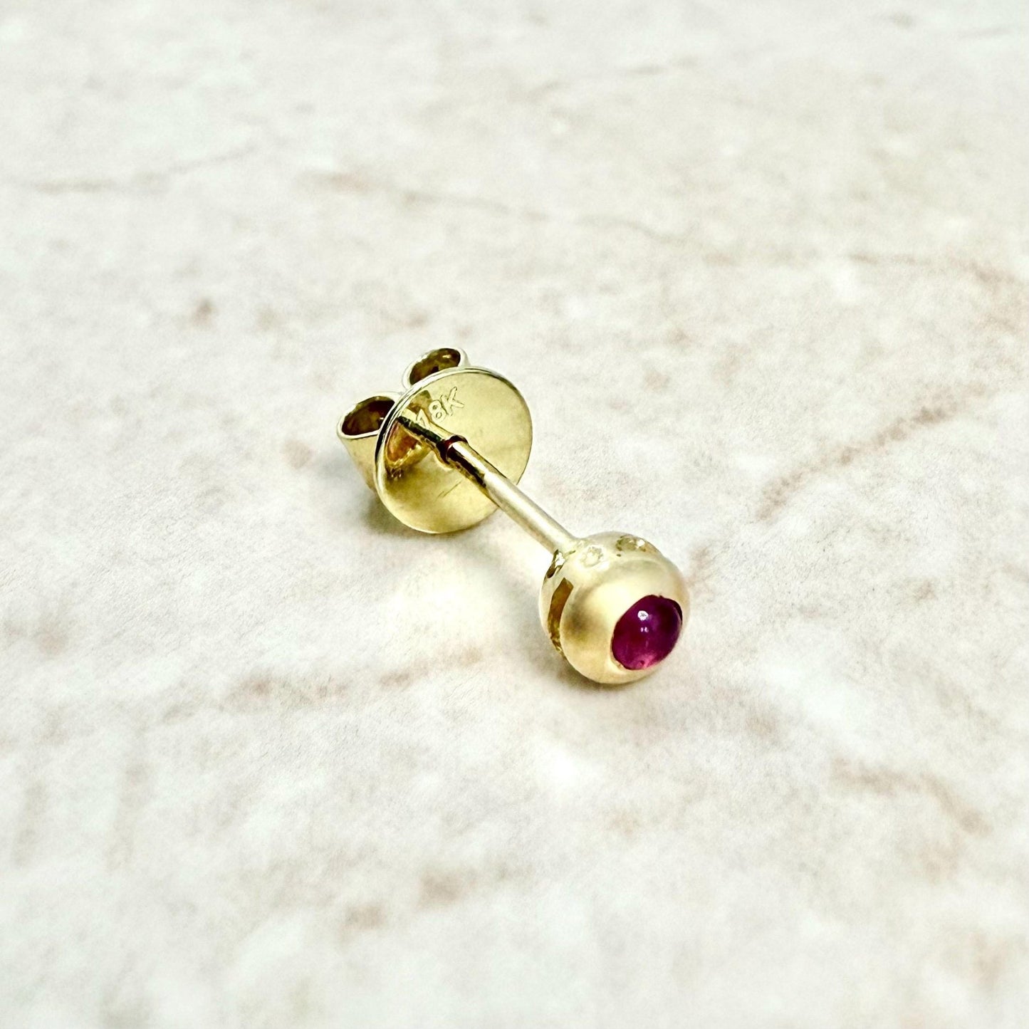 Single 18K Yellow Gold Bezel - Set Natural Ruby Stud Earring - WeilJewelry