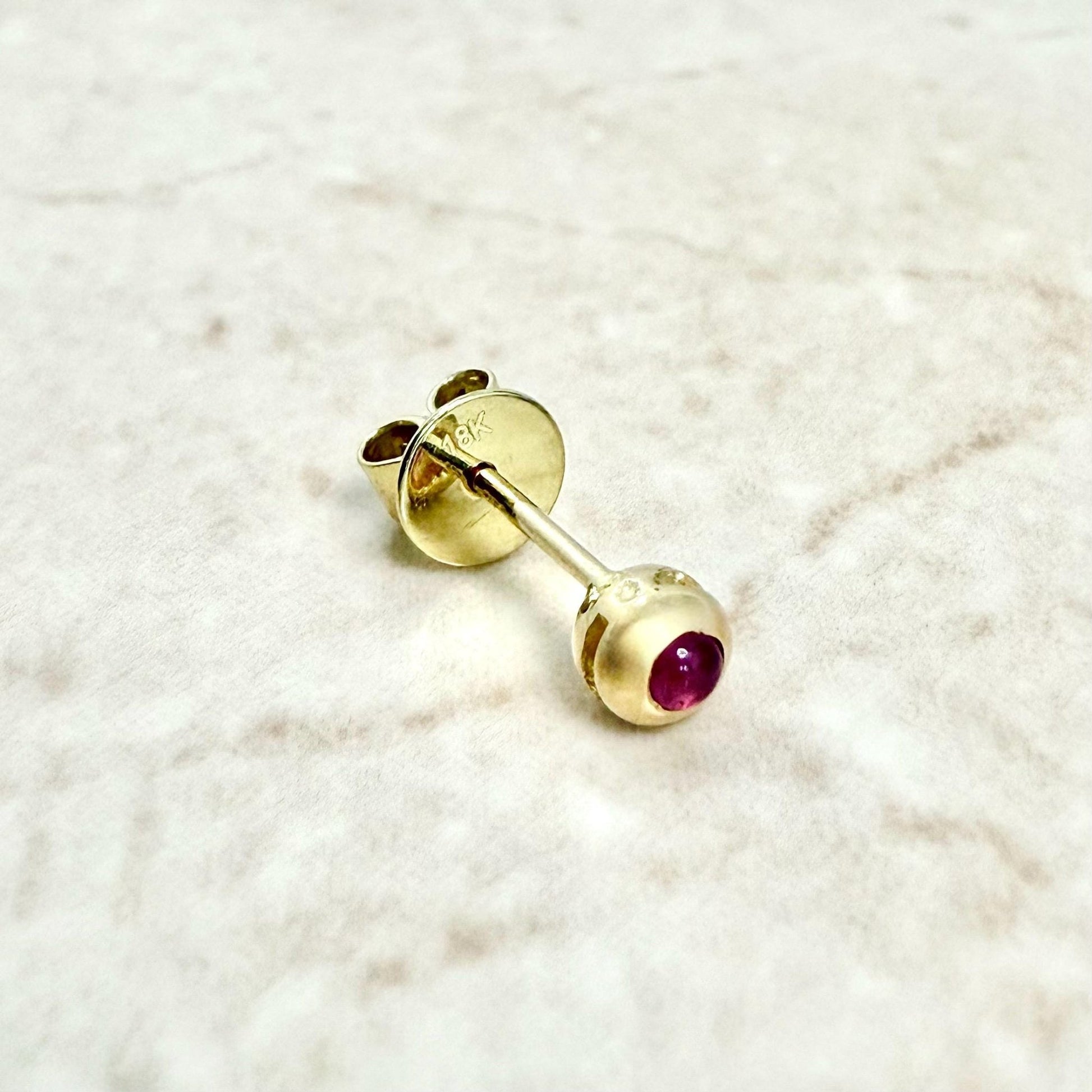 Single 18K Yellow Gold Bezel - Set Natural Ruby Stud Earring - WeilJewelry