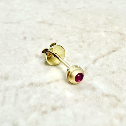 Single 18K Yellow Gold Bezel - Set Natural Ruby Stud Earring - WeilJewelry