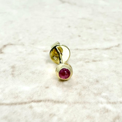 Single 18K Yellow Gold Bezel - Set Natural Ruby Stud Earring - WeilJewelry