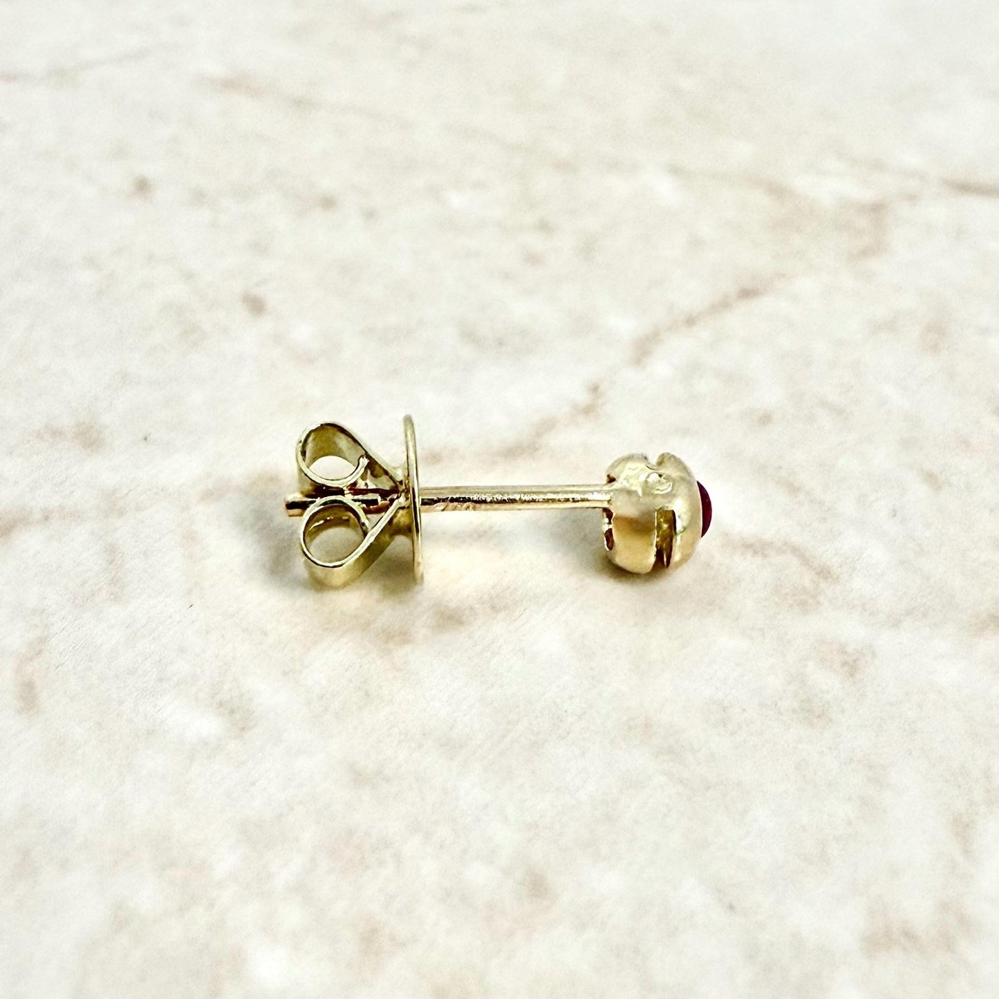 Single 18K Yellow Gold Bezel - Set Natural Ruby Stud Earring - WeilJewelry