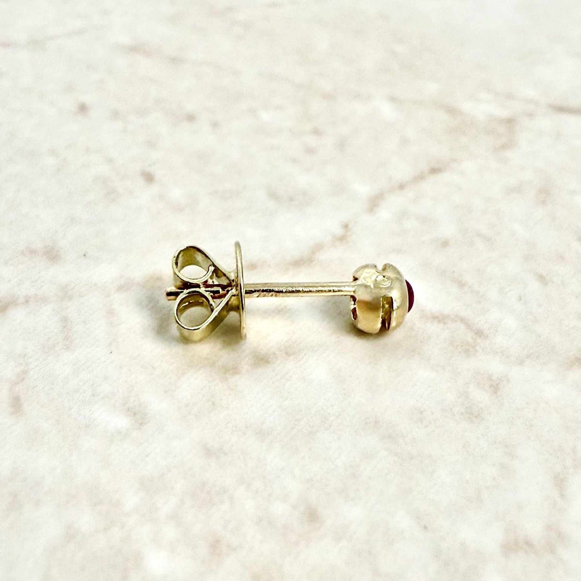 Single 18K Yellow Gold Bezel - Set Natural Ruby Stud Earring - WeilJewelry