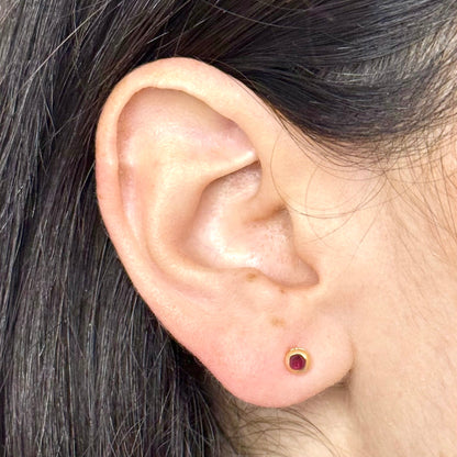 Single 18K Yellow Gold Bezel - Set Natural Ruby Stud Earring - WeilJewelry