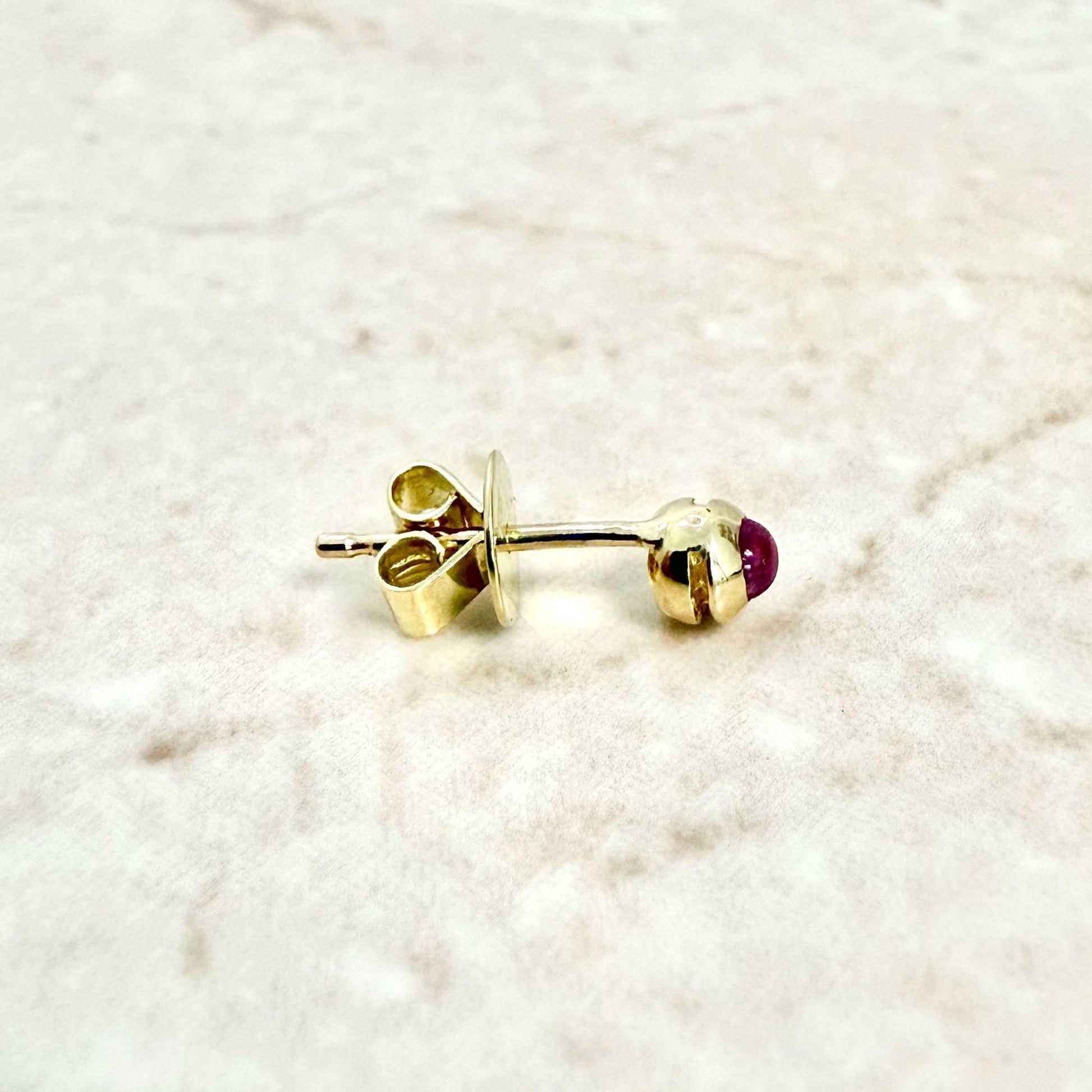 Single 18K Yellow Gold Bezel - Set Natural Ruby Stud Earring - WeilJewelry