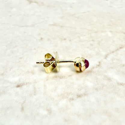 Single 18K Yellow Gold Bezel - Set Natural Ruby Stud Earring - WeilJewelry