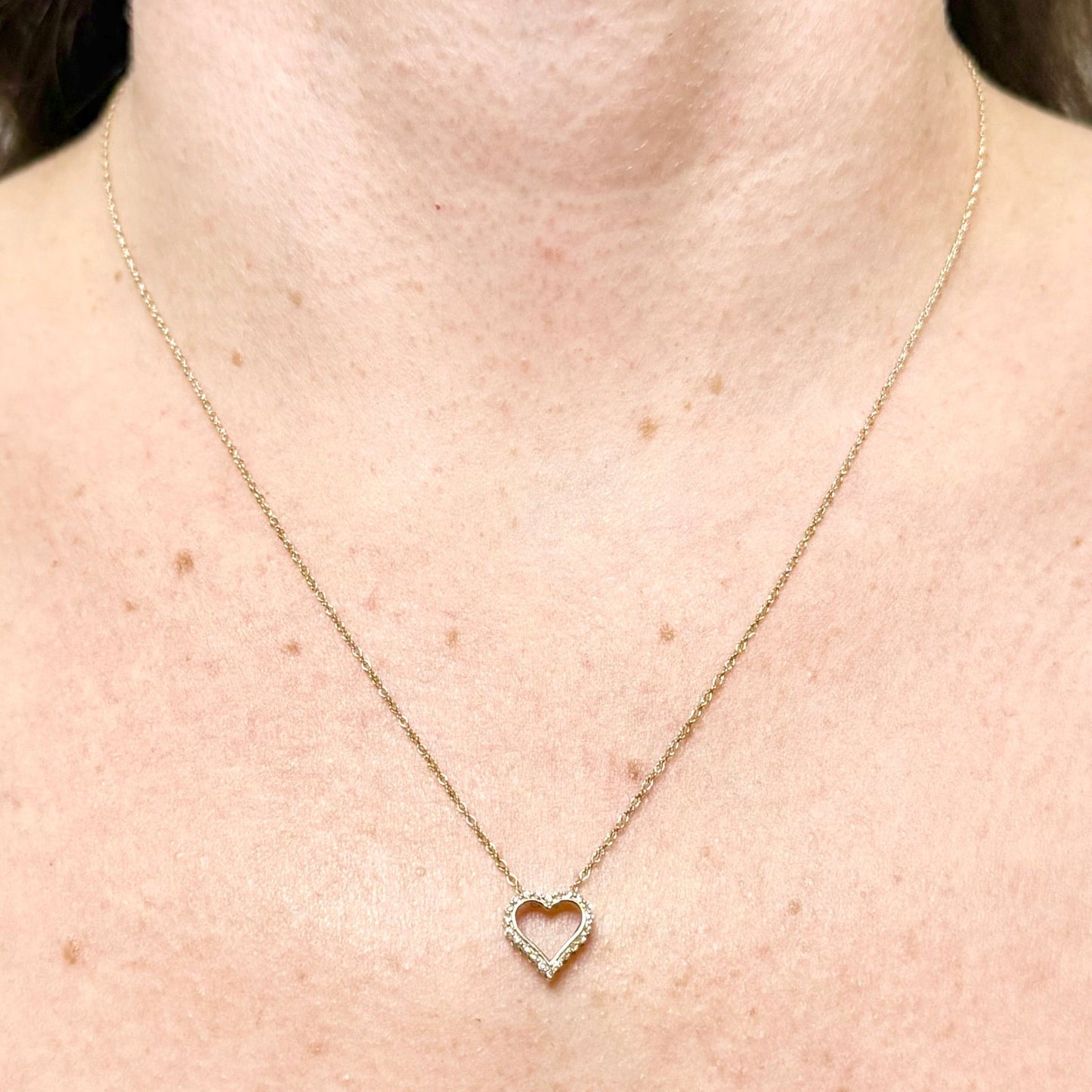 Small Solid 10K Yellow Gold Diamond Open Heart Pendant - WeilJewelry