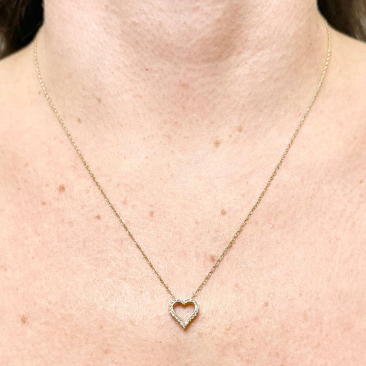 Small Solid 10K Yellow Gold Diamond Open Heart Pendant - WeilJewelry