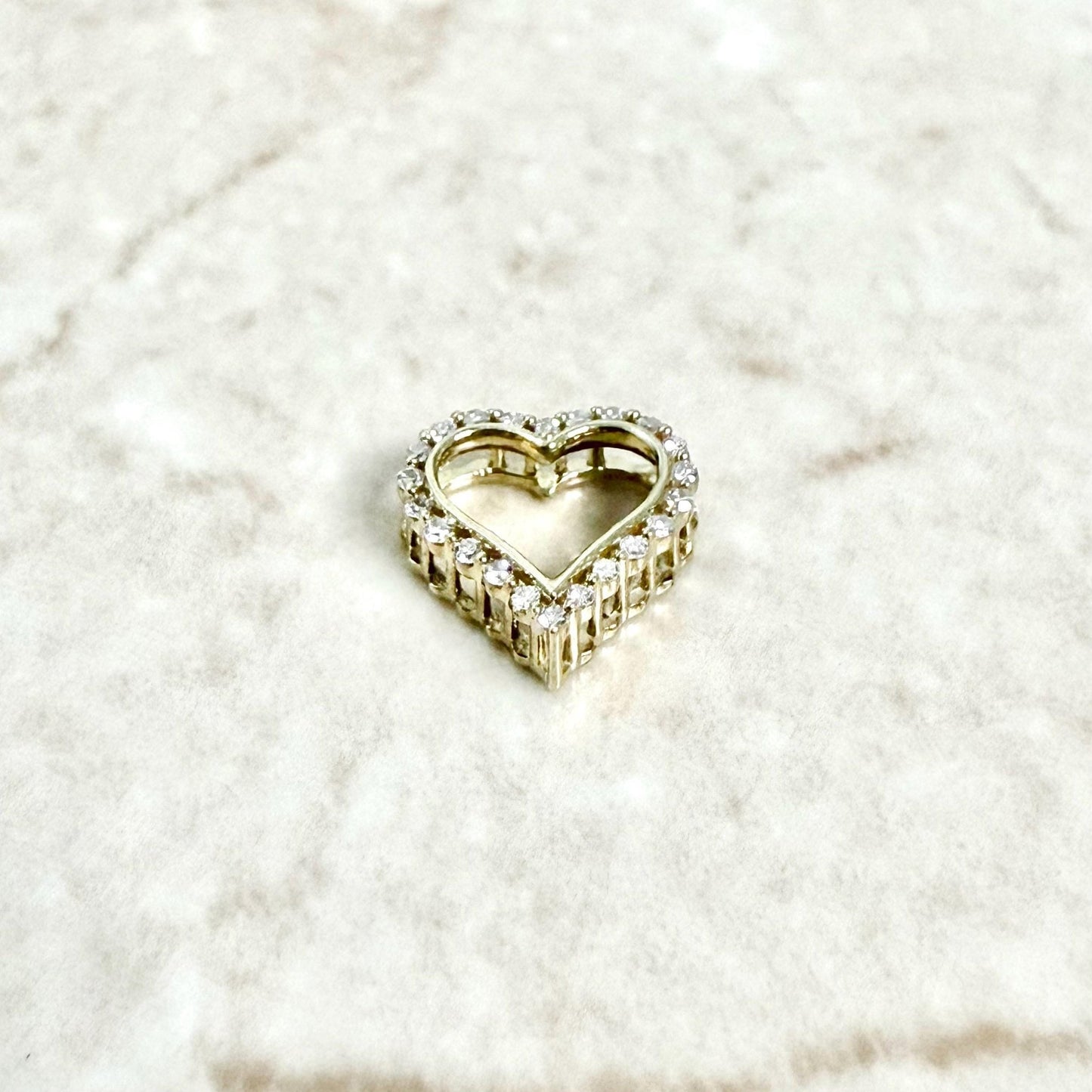 Small Solid 10K Yellow Gold Diamond Open Heart Pendant - WeilJewelry