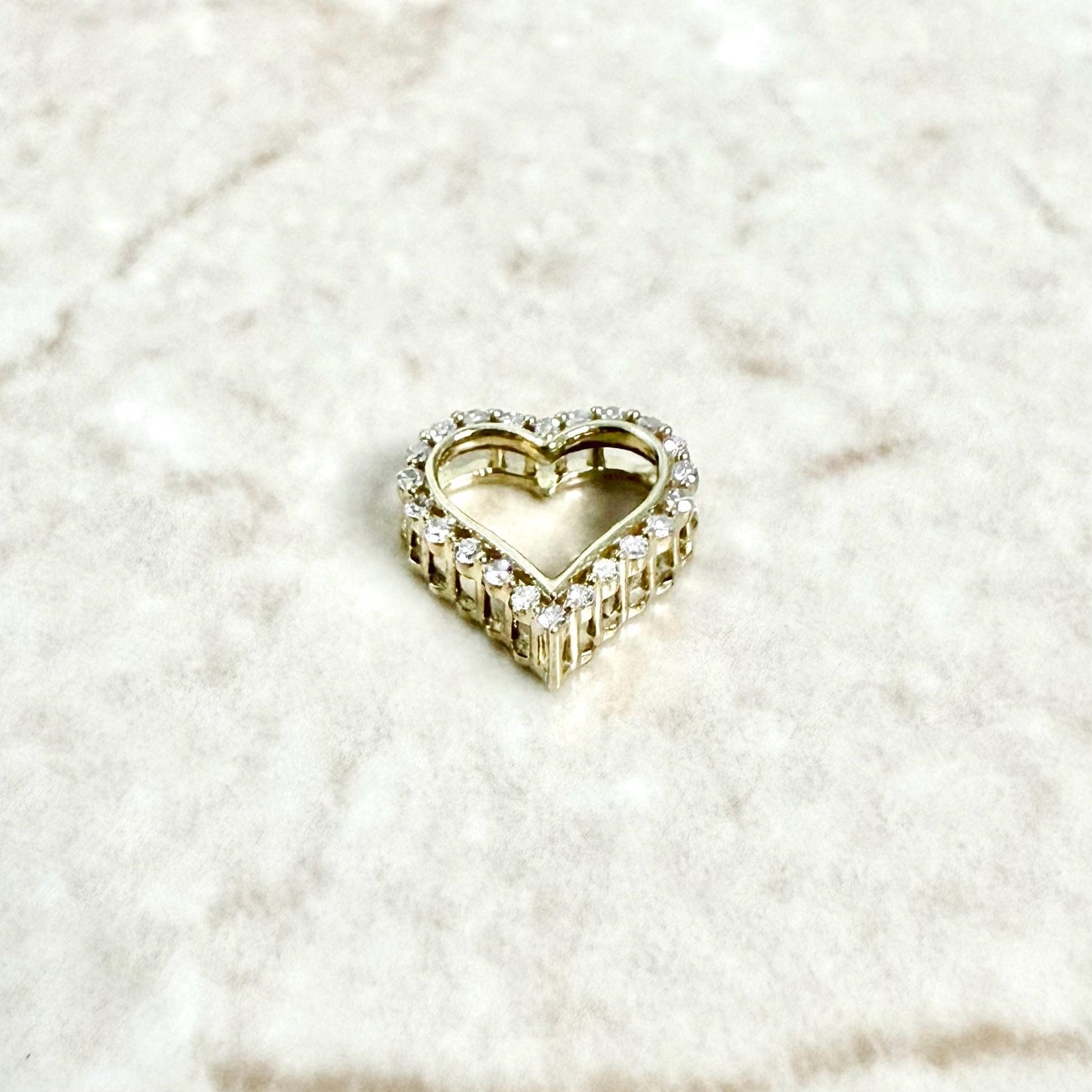 Small Solid 10K Yellow Gold Diamond Open Heart Pendant - WeilJewelry