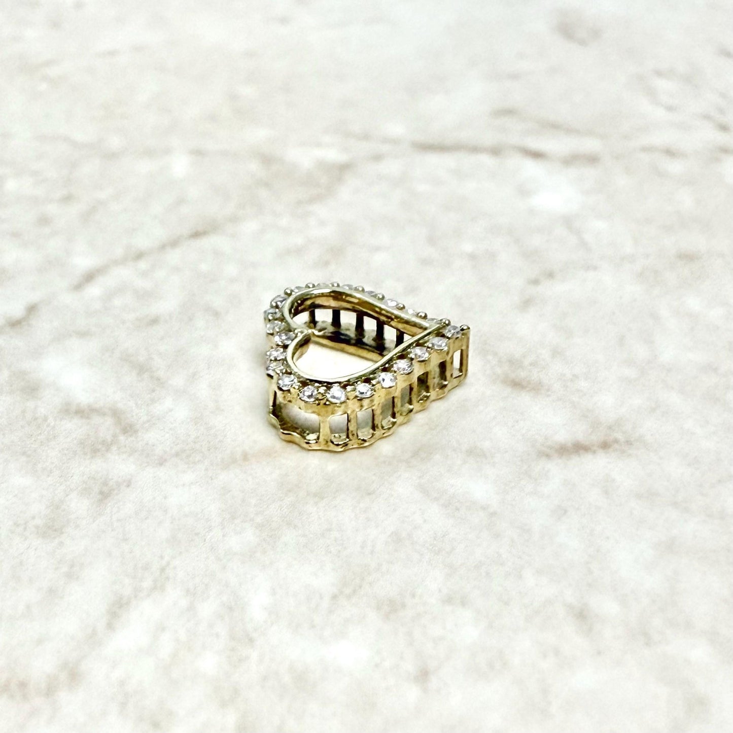 Small Solid 10K Yellow Gold Diamond Open Heart Pendant - WeilJewelry