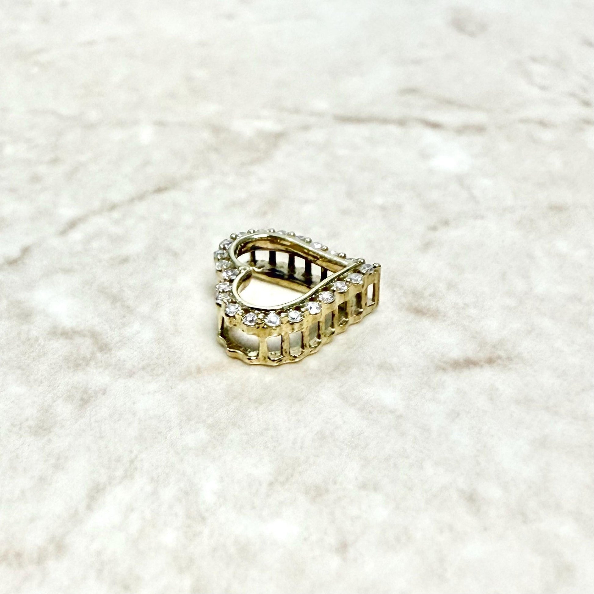 Small Solid 10K Yellow Gold Diamond Open Heart Pendant - WeilJewelry