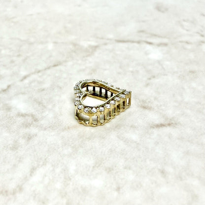 Small Solid 10K Yellow Gold Diamond Open Heart Pendant - WeilJewelry