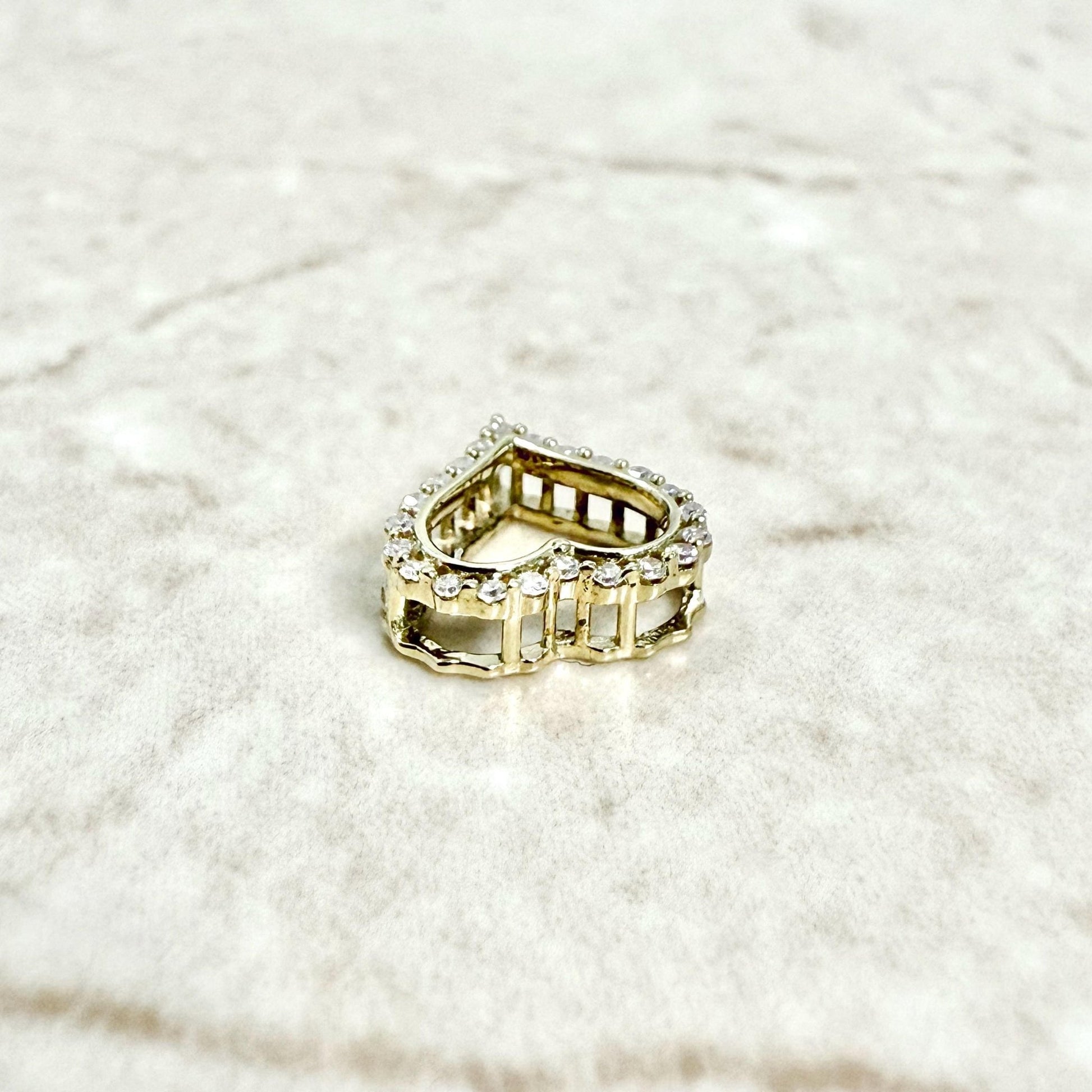 Small Solid 10K Yellow Gold Diamond Open Heart Pendant - WeilJewelry