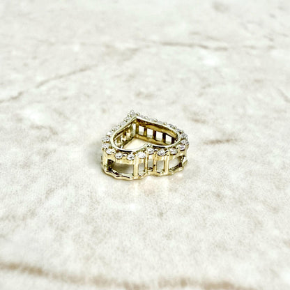 Small Solid 10K Yellow Gold Diamond Open Heart Pendant - WeilJewelry