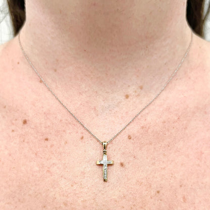 Small Solid 14K White Gold Diamond Cross Pendant - WeilJewelry