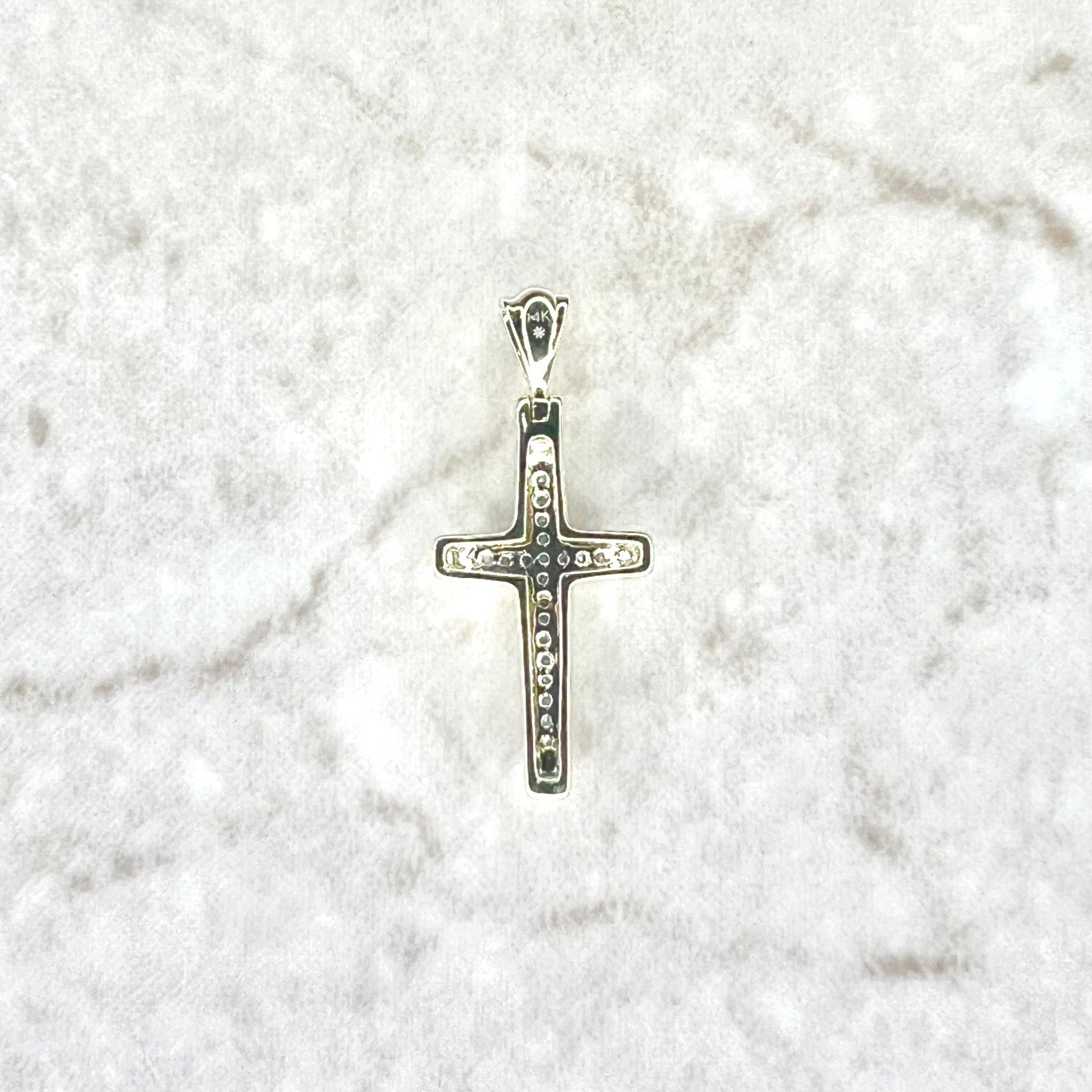 Small Solid 14K White Gold Diamond Cross Pendant - WeilJewelry