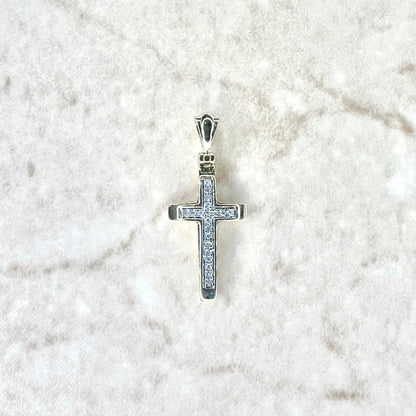 Small Solid 14K White Gold Diamond Cross Pendant - WeilJewelry