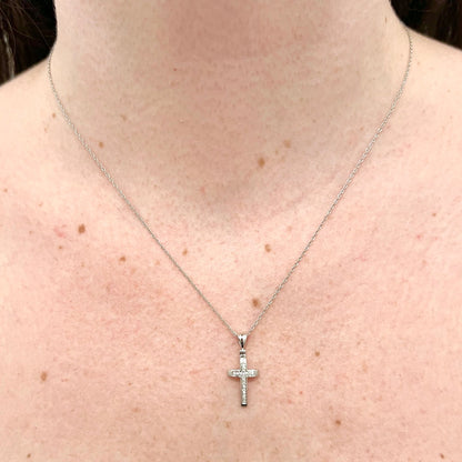 Small Solid 14K White Gold Diamond Cross Pendant - WeilJewelry