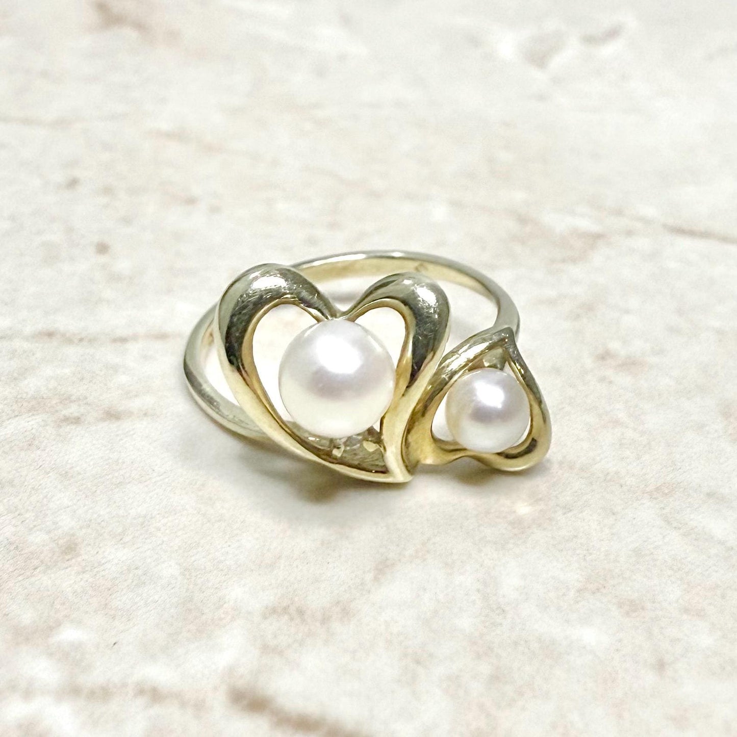 Solid 10 Karat Yellow Gold White Pearl Heart Ring - WeilJewelry