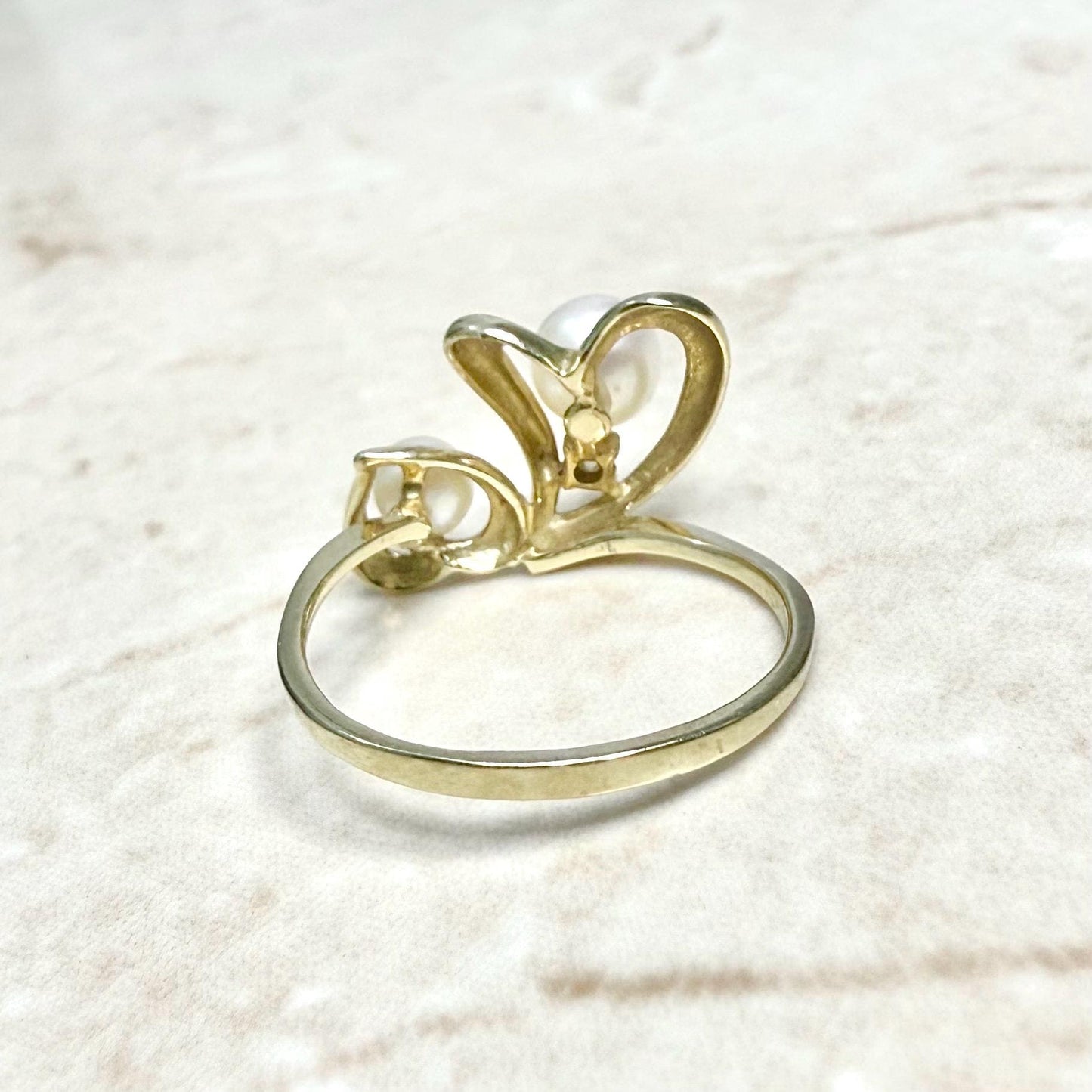 Solid 10 Karat Yellow Gold White Pearl Heart Ring - WeilJewelry