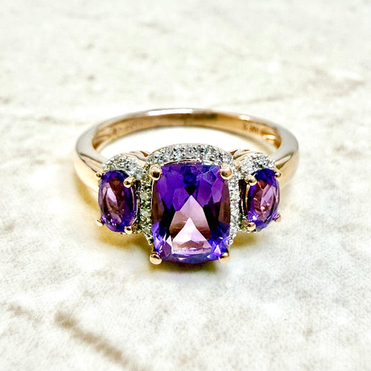 Solid 10K Rose Gold Amethyst & Diamond Halo Cocktail Ring - WeilJewelry
