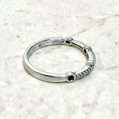 Solid 10K White Gold Natural Diamond & Ruby Band Ring - WeilJewelry