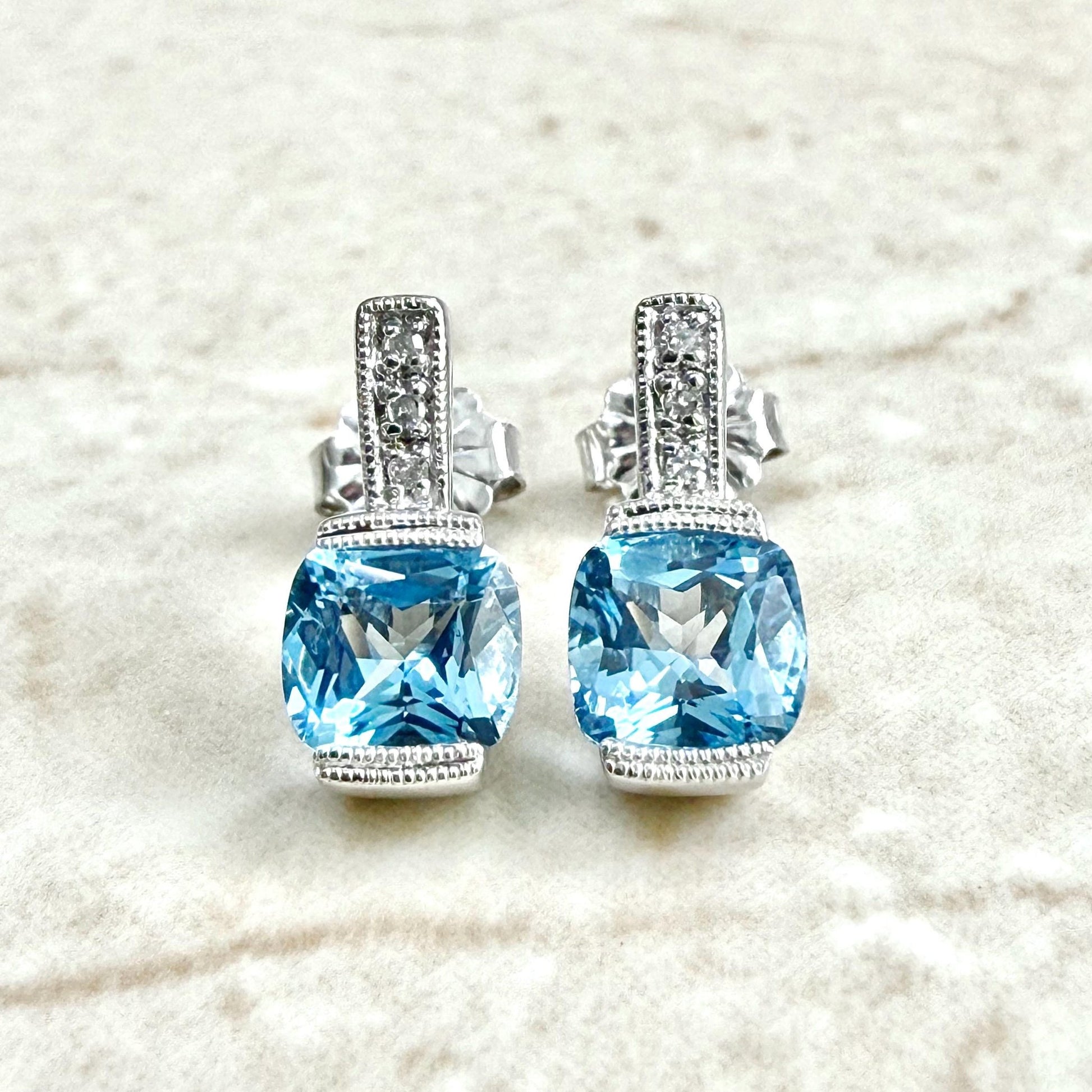 Solid 10K White Gold Swiss Blue Topaz Pendant & Earrings Set - WeilJewelry