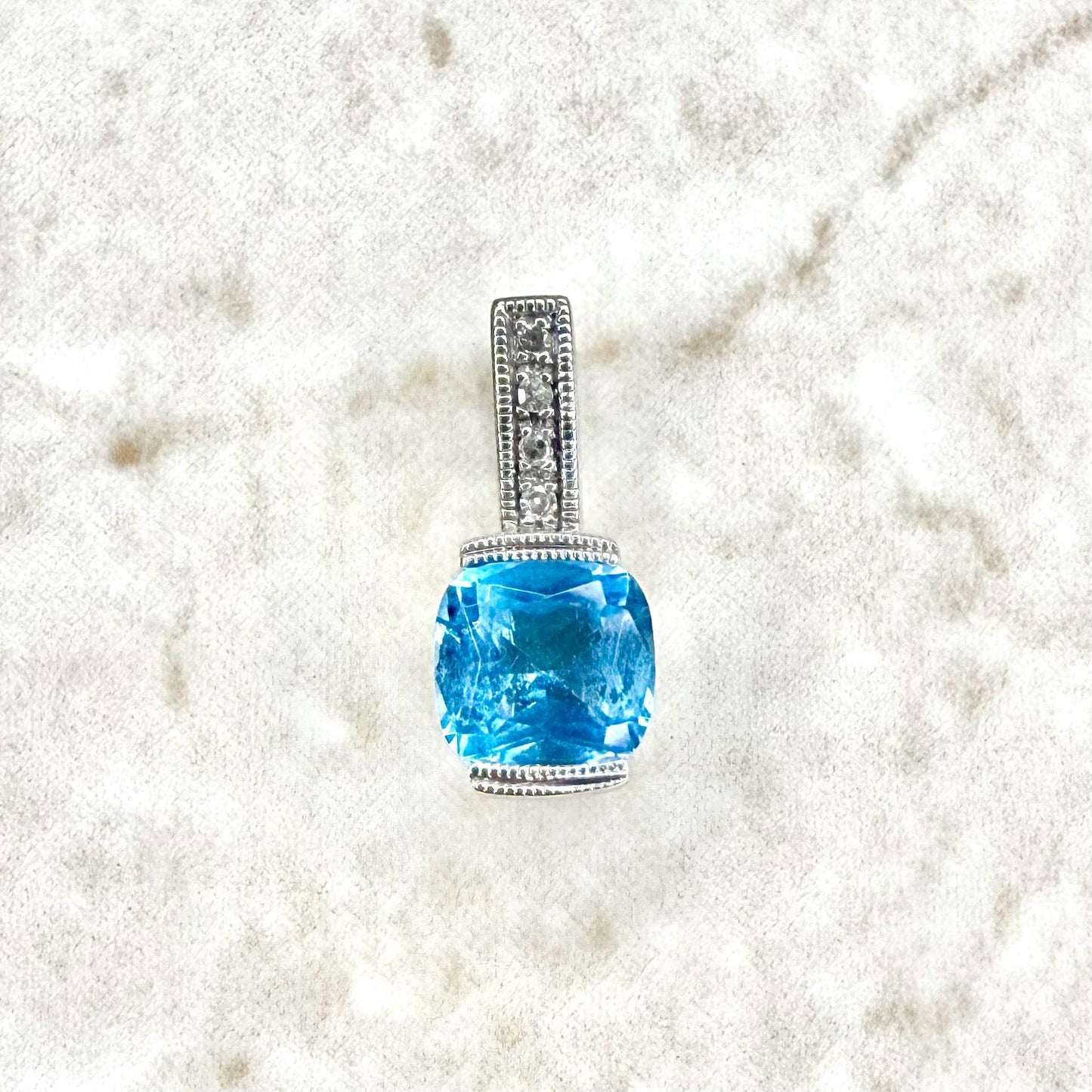 Solid 10K White Gold Swiss Blue Topaz Pendant & Earrings Set - WeilJewelry