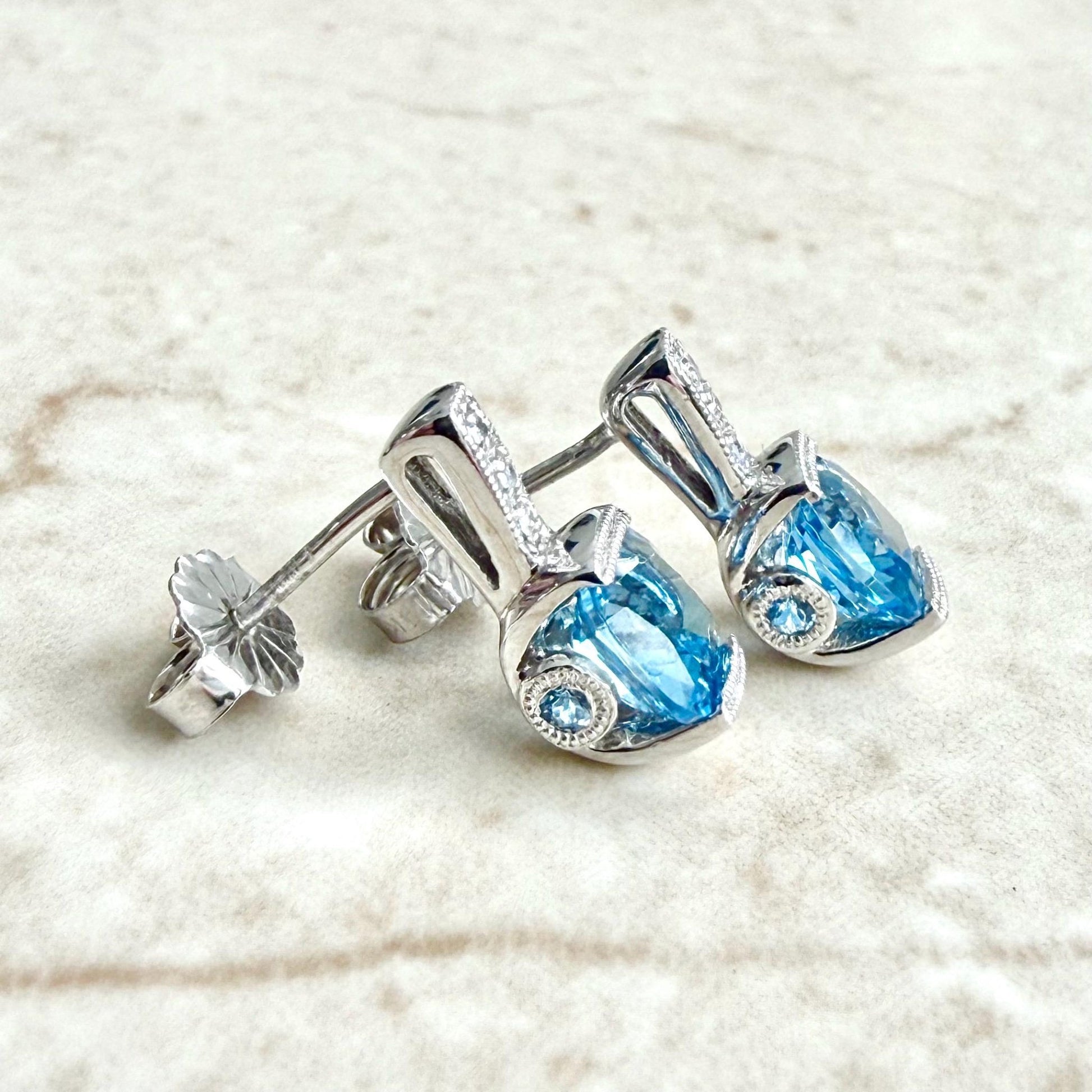 Solid 10K White Gold Swiss Blue Topaz Pendant & Earrings Set - WeilJewelry