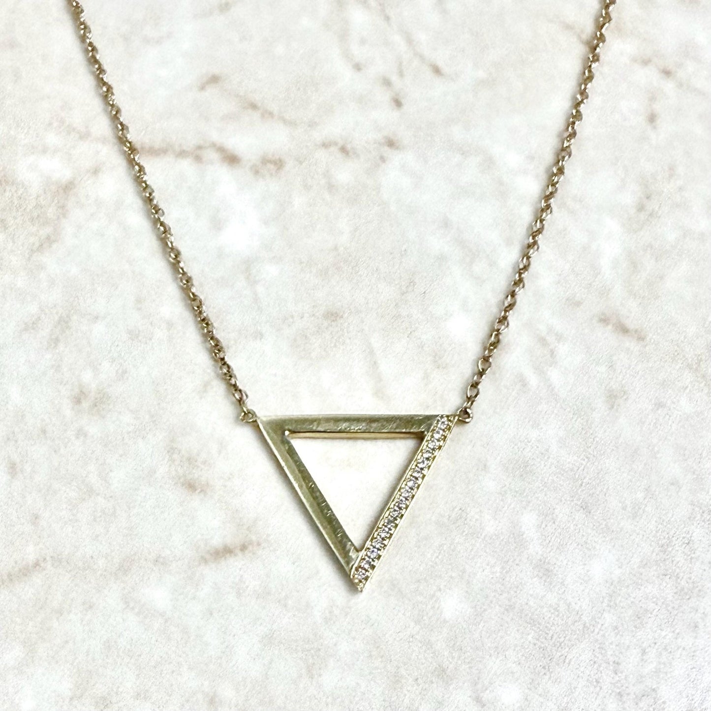 Solid 10K Yellow Gold Diamond Triangle Pendant Necklace - WeilJewelry