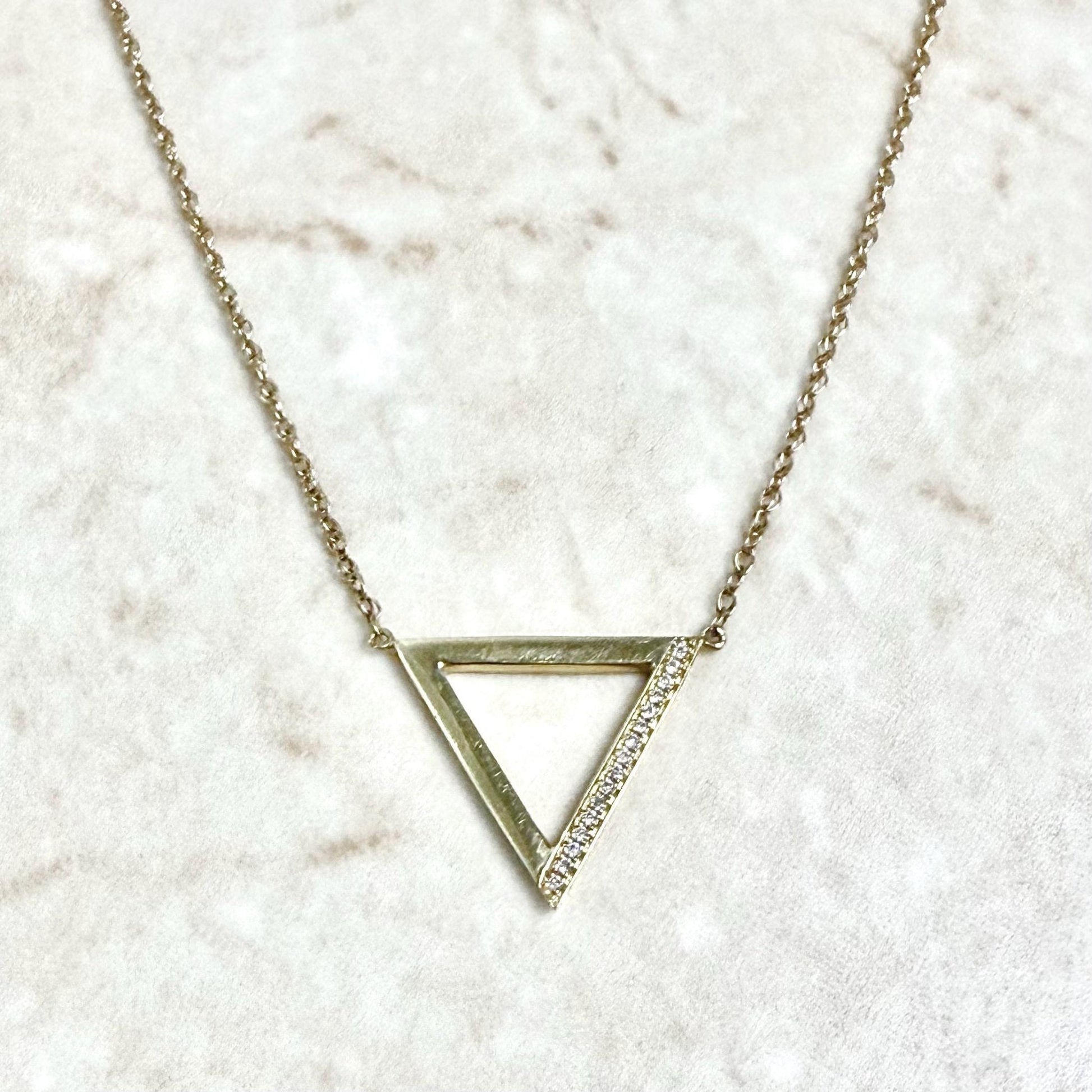 Solid 10K Yellow Gold Diamond Triangle Pendant Necklace - WeilJewelry