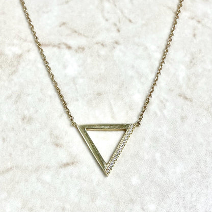 Solid 10K Yellow Gold Diamond Triangle Pendant Necklace - WeilJewelry