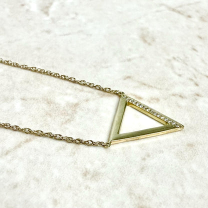 Solid 10K Yellow Gold Diamond Triangle Pendant Necklace - WeilJewelry