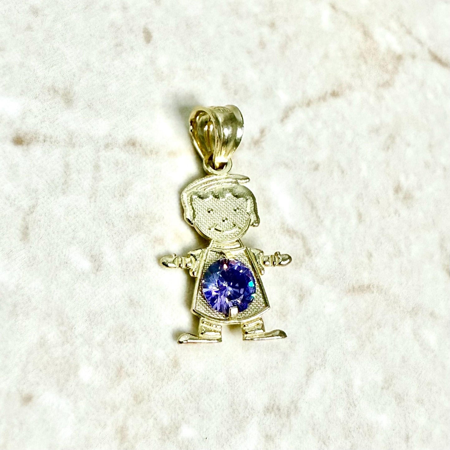 Solid 10K Yellow Gold February Birthstone Baby Boy Charm Pendant - WeilJewelry