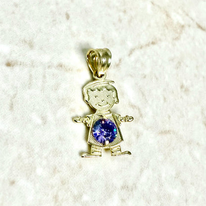 Solid 10K Yellow Gold February Birthstone Baby Boy Charm Pendant - WeilJewelry