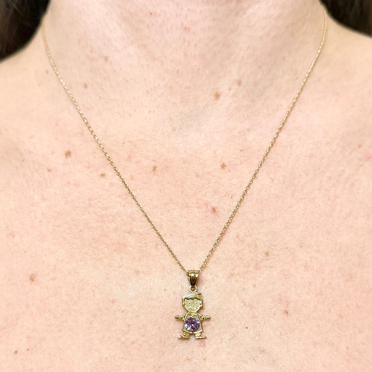 Solid 10K Yellow Gold February Birthstone Baby Boy Charm Pendant - WeilJewelry