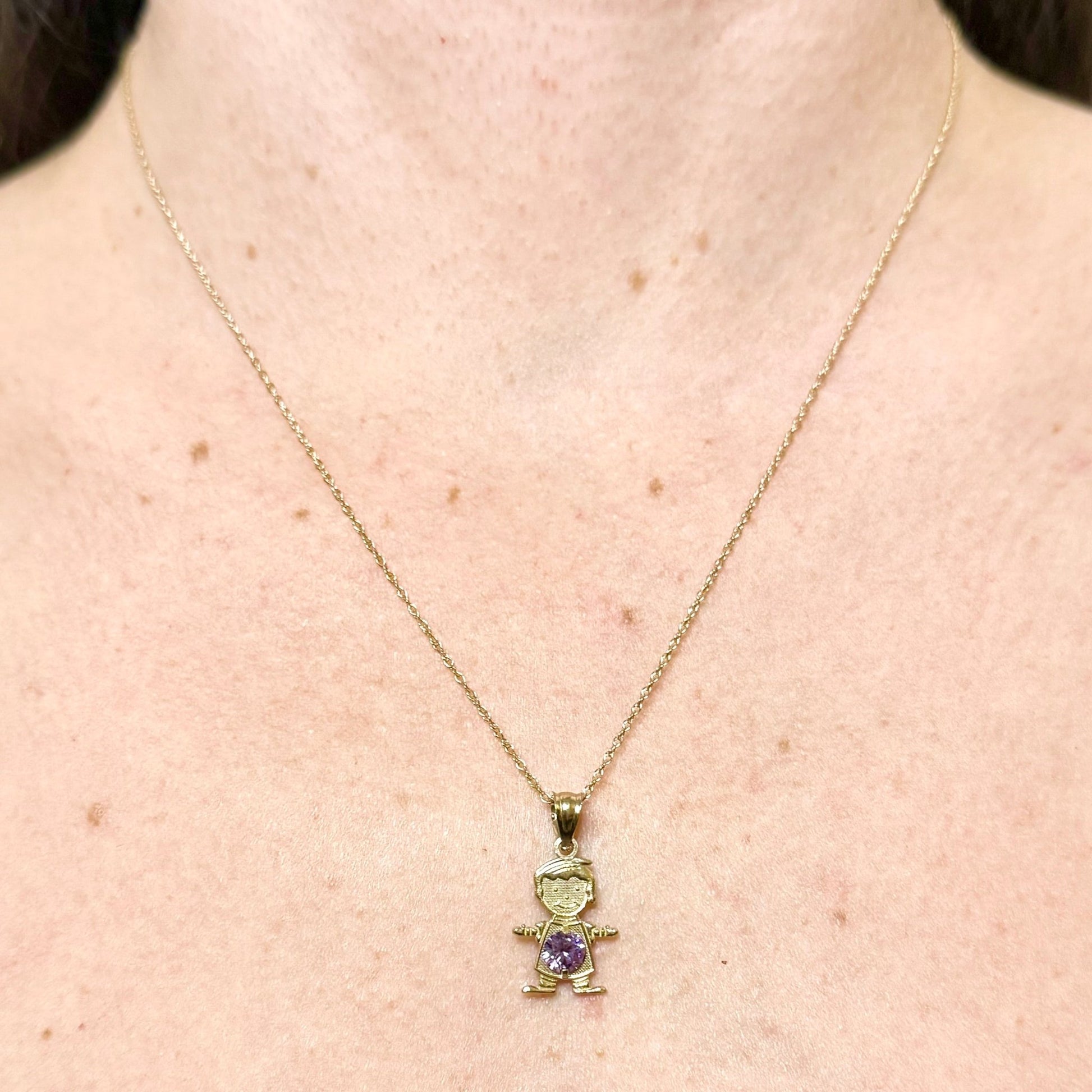 Solid 10K Yellow Gold February Birthstone Baby Boy Charm Pendant - WeilJewelry