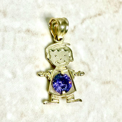 Solid 10K Yellow Gold February Birthstone Baby Boy Charm Pendant - WeilJewelry