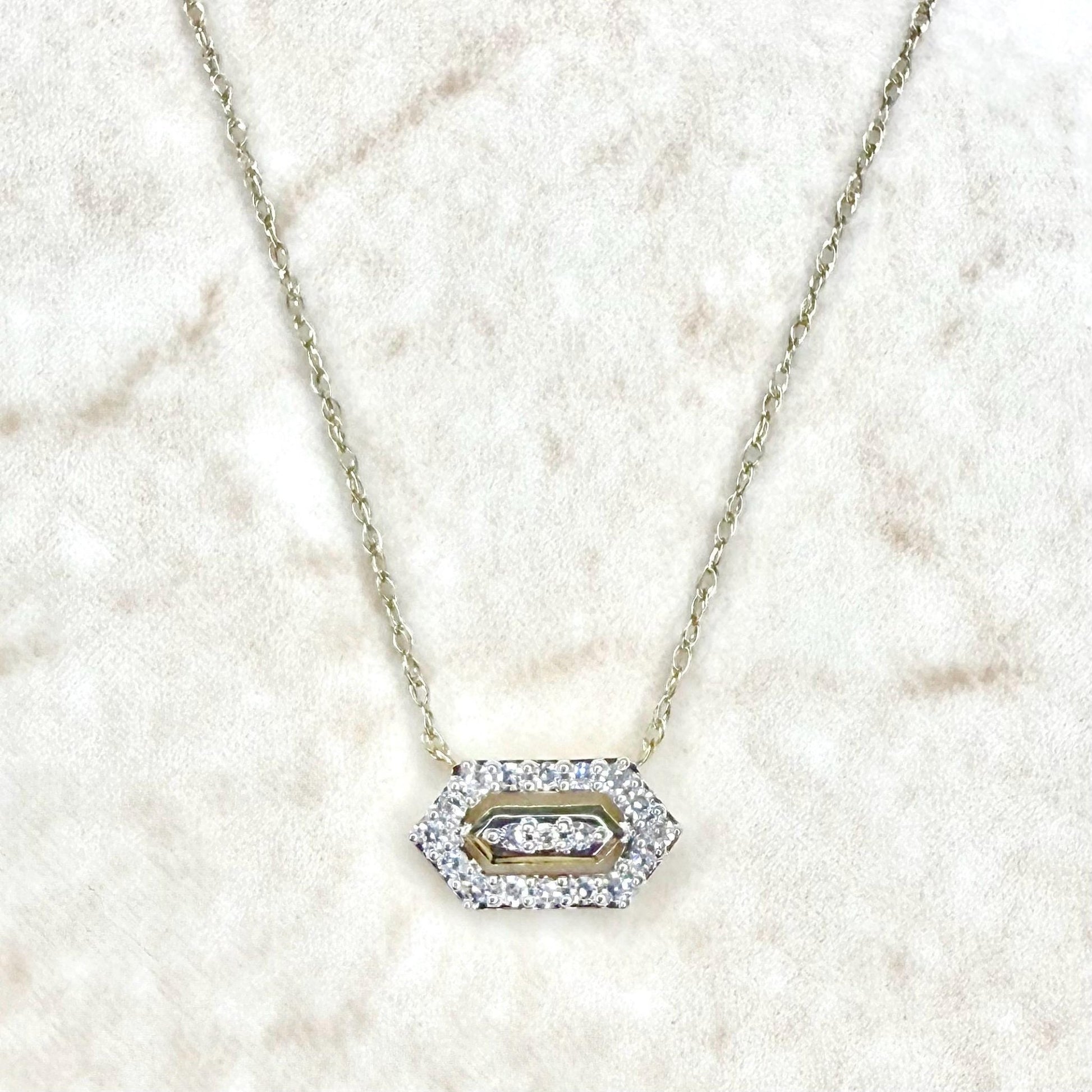Solid 10K Yellow Gold Lab Grown Diamond Hexagon Pendant Necklace - WeilJewelry
