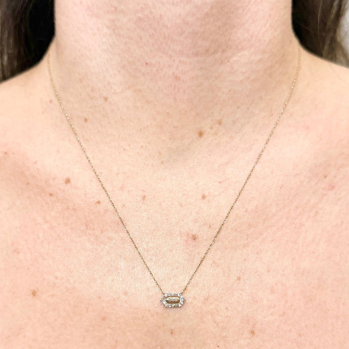 Solid 10K Yellow Gold Lab Grown Diamond Hexagon Pendant Necklace - WeilJewelry