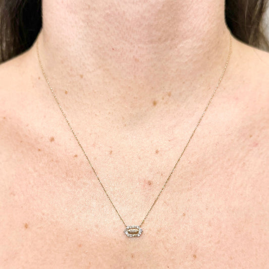 Solid 10K Yellow Gold Lab Grown Diamond Hexagon Pendant Necklace - WeilJewelry